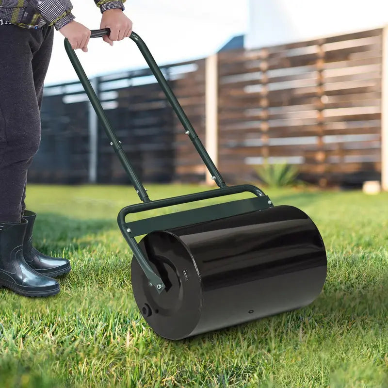 Outsunny Push/Tow Lawn Roller, Yard Roller for Flattening Sod, Dark Green